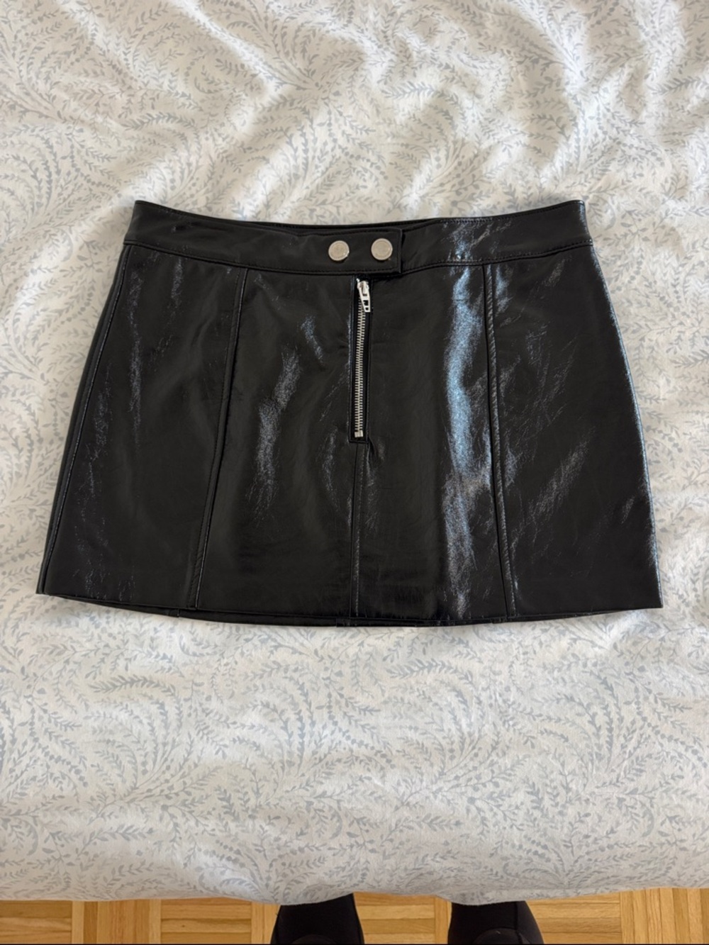 Blank NYC Shiny Black Faux Leather Mini Skirt with Front Zip